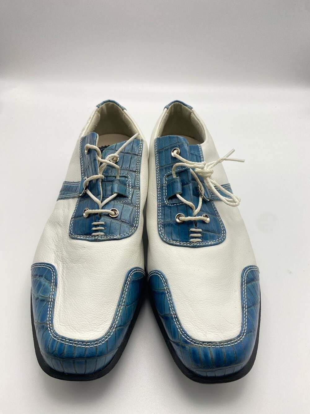 FootJoy Estate Collection Golf Shoes Size 8.5W White Blue Crocodile (G1000)